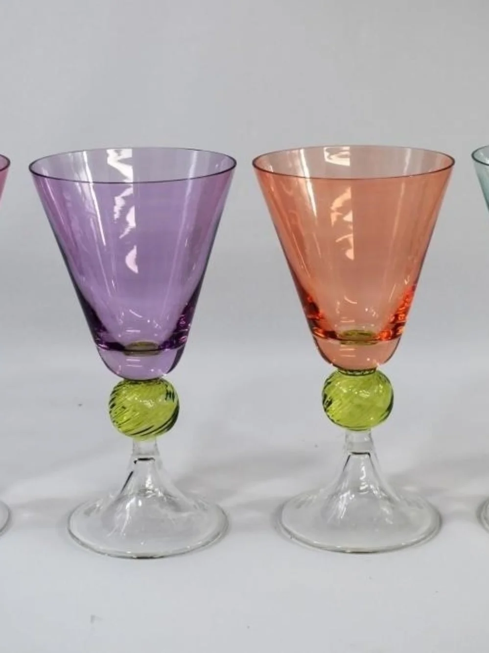 Set Of 4 SOUTHERN LIVING Ball Stem Water SOC3 Goblets: Purple Coral Aqua Rose